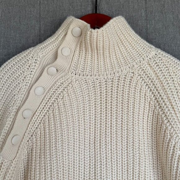 Zara Collection Ivory Chunky Rib Knit Bell Sleeve Mock Neck Sweater Size Medium - Picture 6 of 13